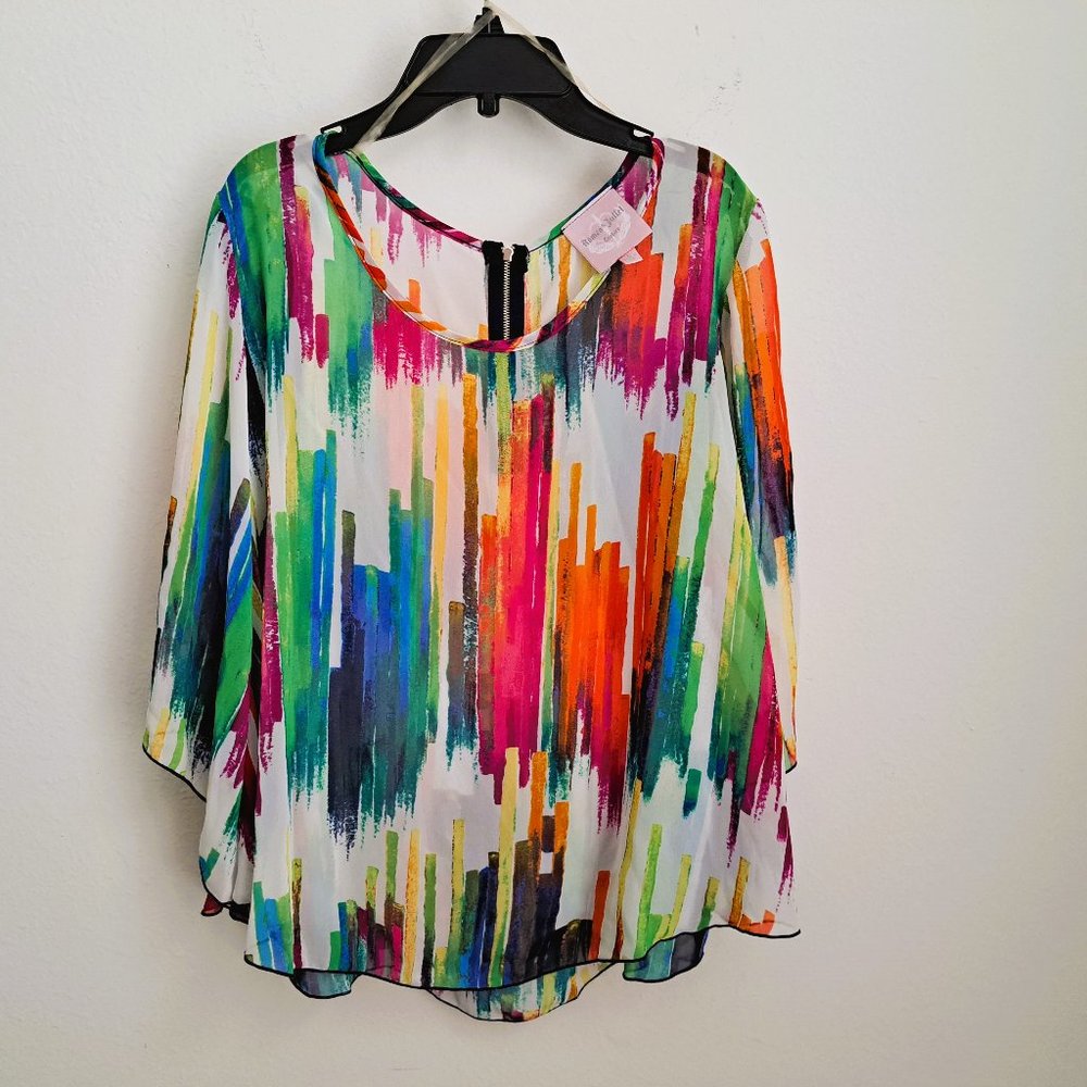 Romeo & Juliet Women's Boho Top Multi Print Color  3/4 sleeve Size L